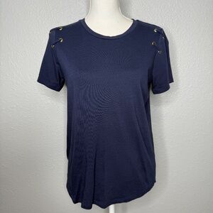 Pre-Owned Women Michael Kors  Navy blue t-shirt Medium with‎ grommet detail -cp